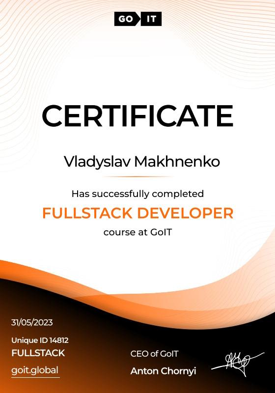 Fullstack developer certificate
